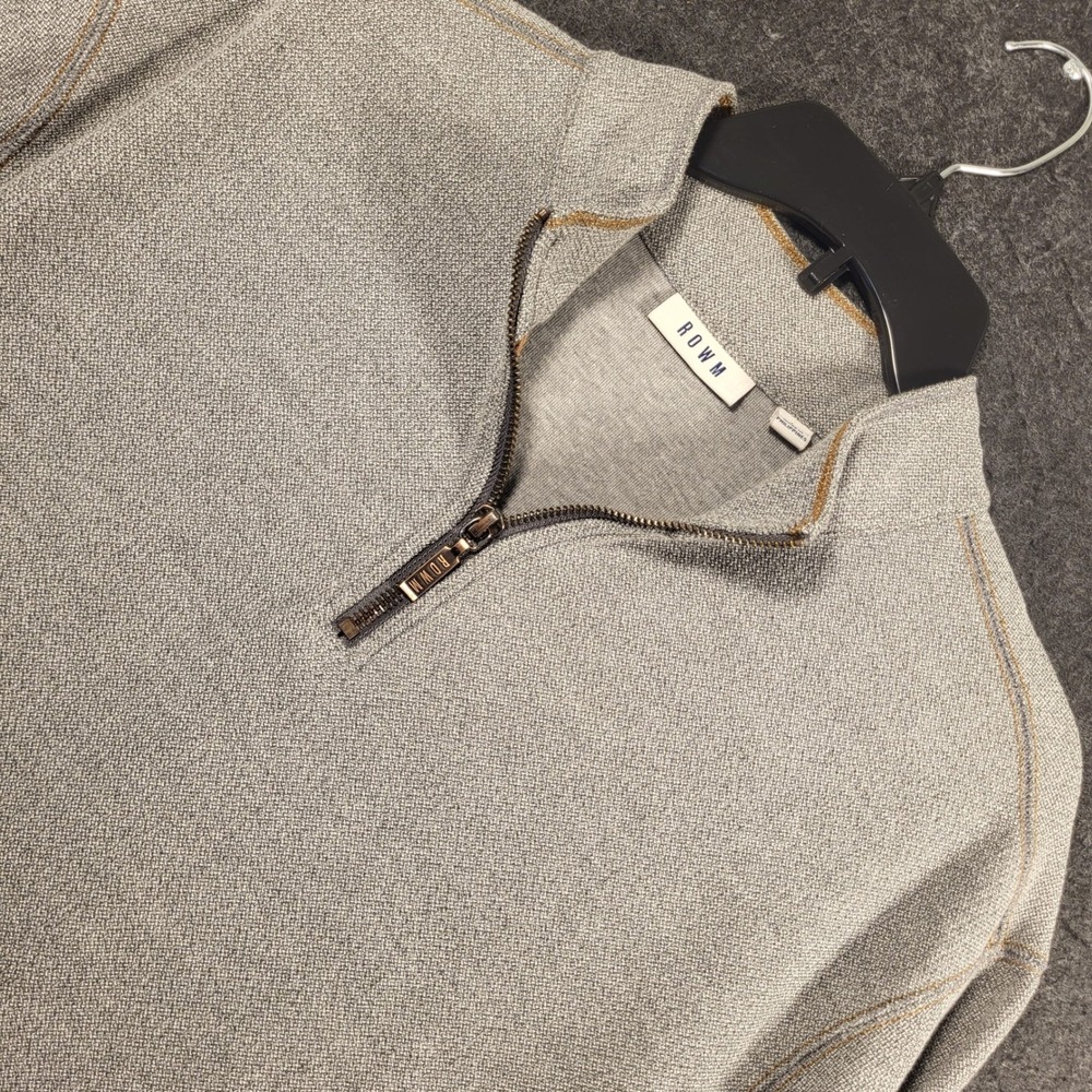 ROWM Mens Heather Gray Quarter Zip Pullover Sweater Textured Knit Mock Neck L